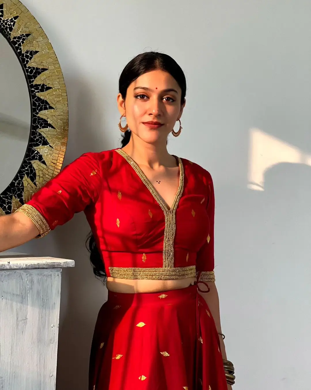 Malayalam Actress Anarkali Nazar in Red Lehenga Choli